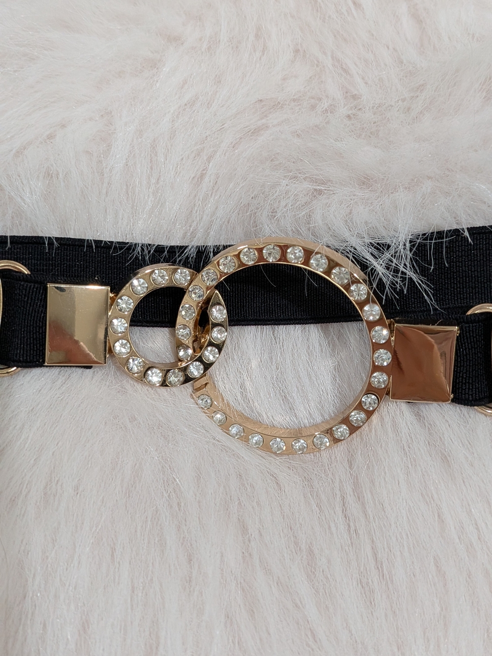 Rhinestone Double Circle Elastic Waist Belt - Black and Gold